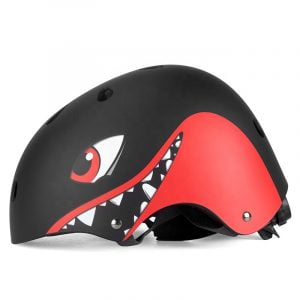 Casque noir rouge vélo enfant requin animal trottinette, skateboard, patins, roller